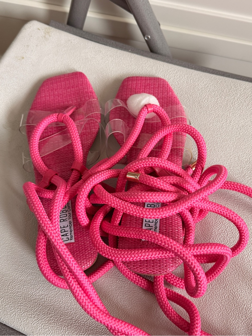 Cape Robbin Neon Pink Lace-Up Clear Strap Sandals